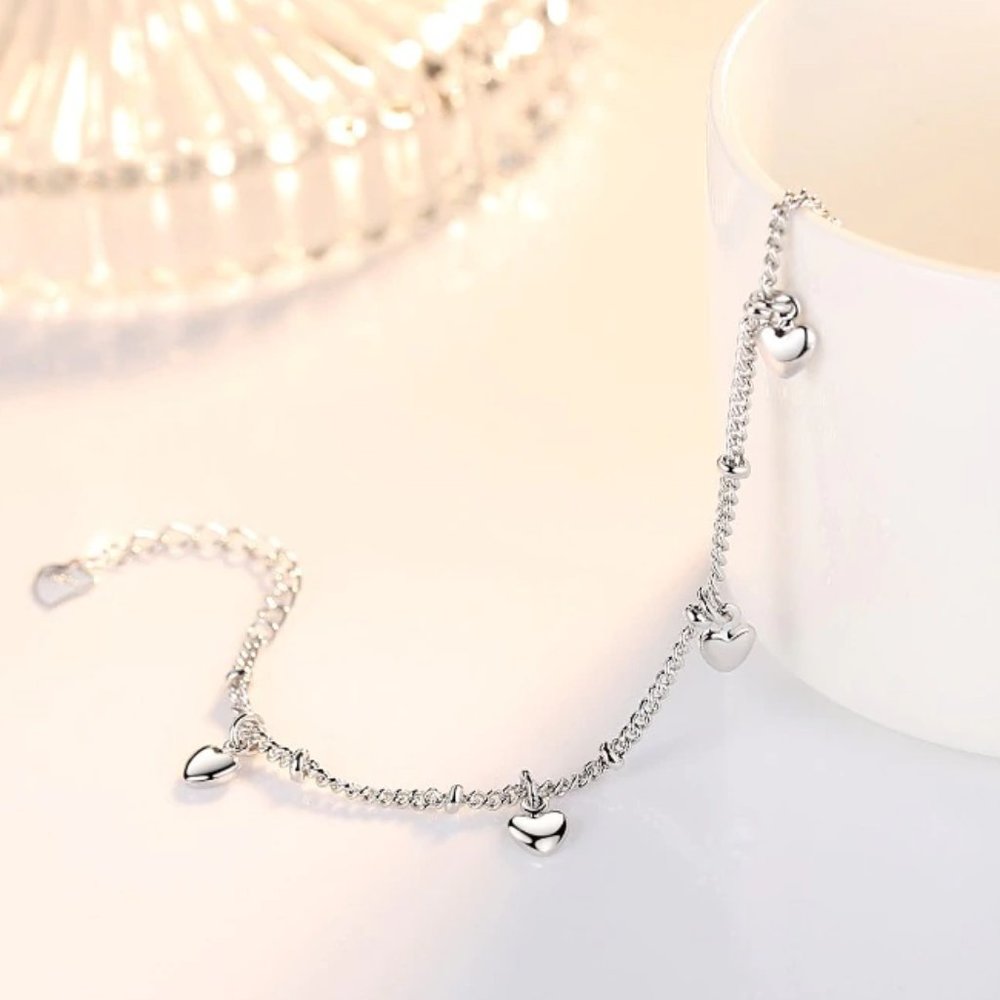 Dainty 925 Sterling Silver Heart Bracelet - Picture 7 of 7